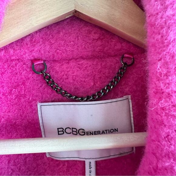 BCBGeneration Women's Double-Breasted Bouclé Walker Coat hot pink size XXS - Picture 8 of 9